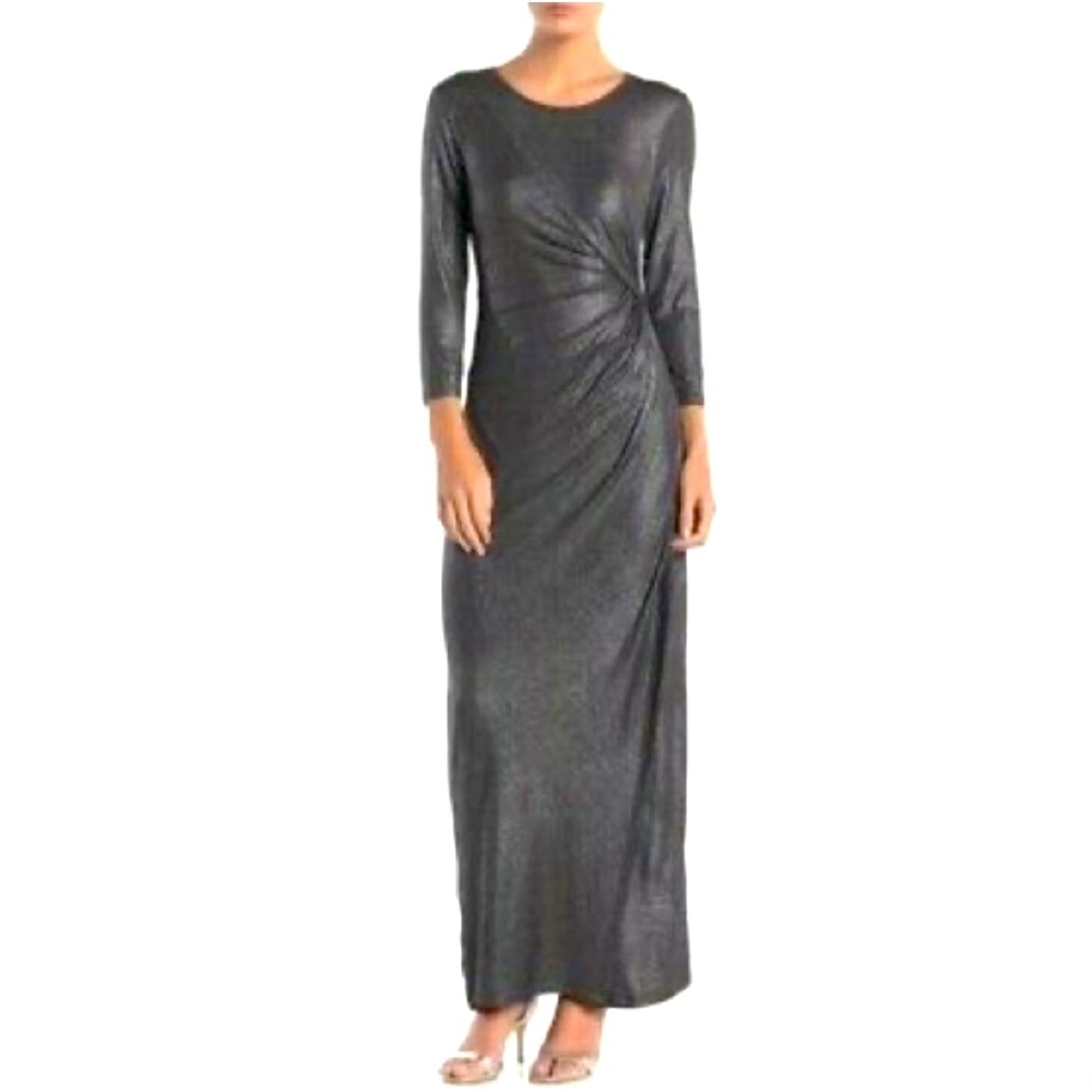 NWOT Spense Side Knot Gray Metallic Maxi Dress, Size Large
